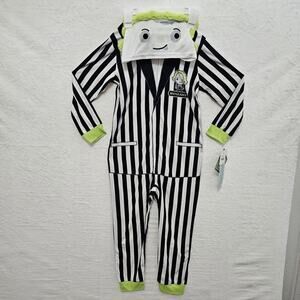 NWT Beetlejuice Boys Sz S Hooded Union Suit Pajama One Piece Kidcore Halloween